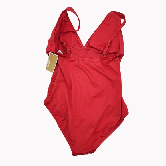 Michael Kors Size 14 Womens One Piece Swimsuit V Neck Gold Ring Front New - Picture 8 of 9